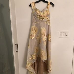 Aidan Mattox off-the-shoulder formal dress, size 0, high low, pink yellow gold